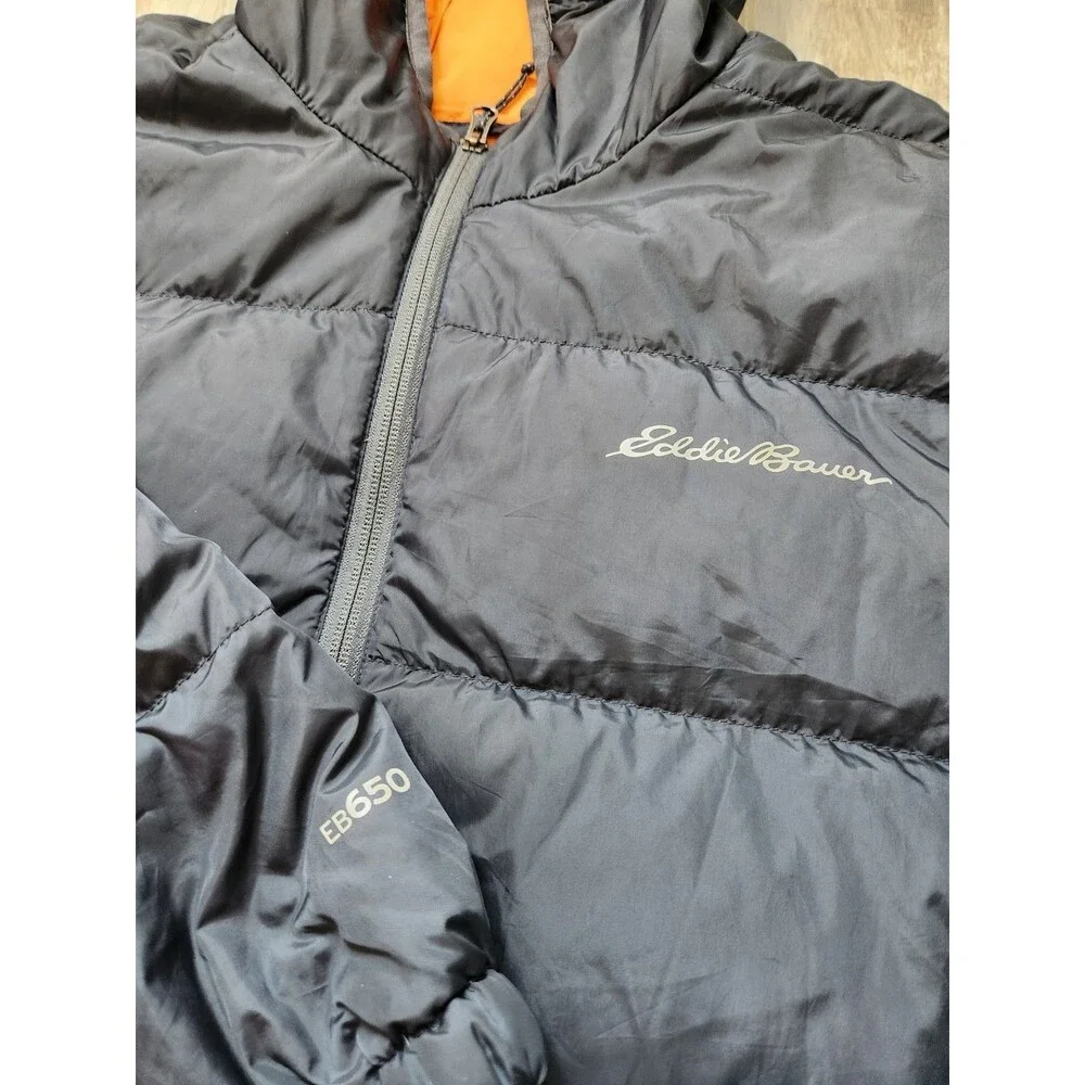 Eddie Bauer 650 Fill Down Jacket Mens XXL Blue Hooded Puffer Full Zip EB650 EUC
